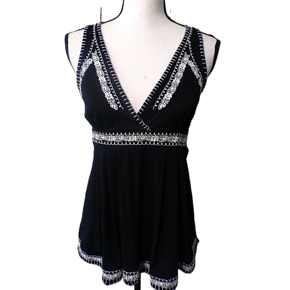 Y2k Wet Seal Babydoll top L Black White embroidery Coquette Whimsigoth fairygoth - Picture 5 of 13